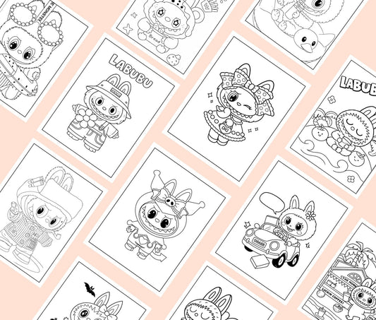 Labubu Coloring +20 Pages Unique Printable Pages, Cute Labubu Coloring Pages , Labubu Fun Activity for Kids and Adults
