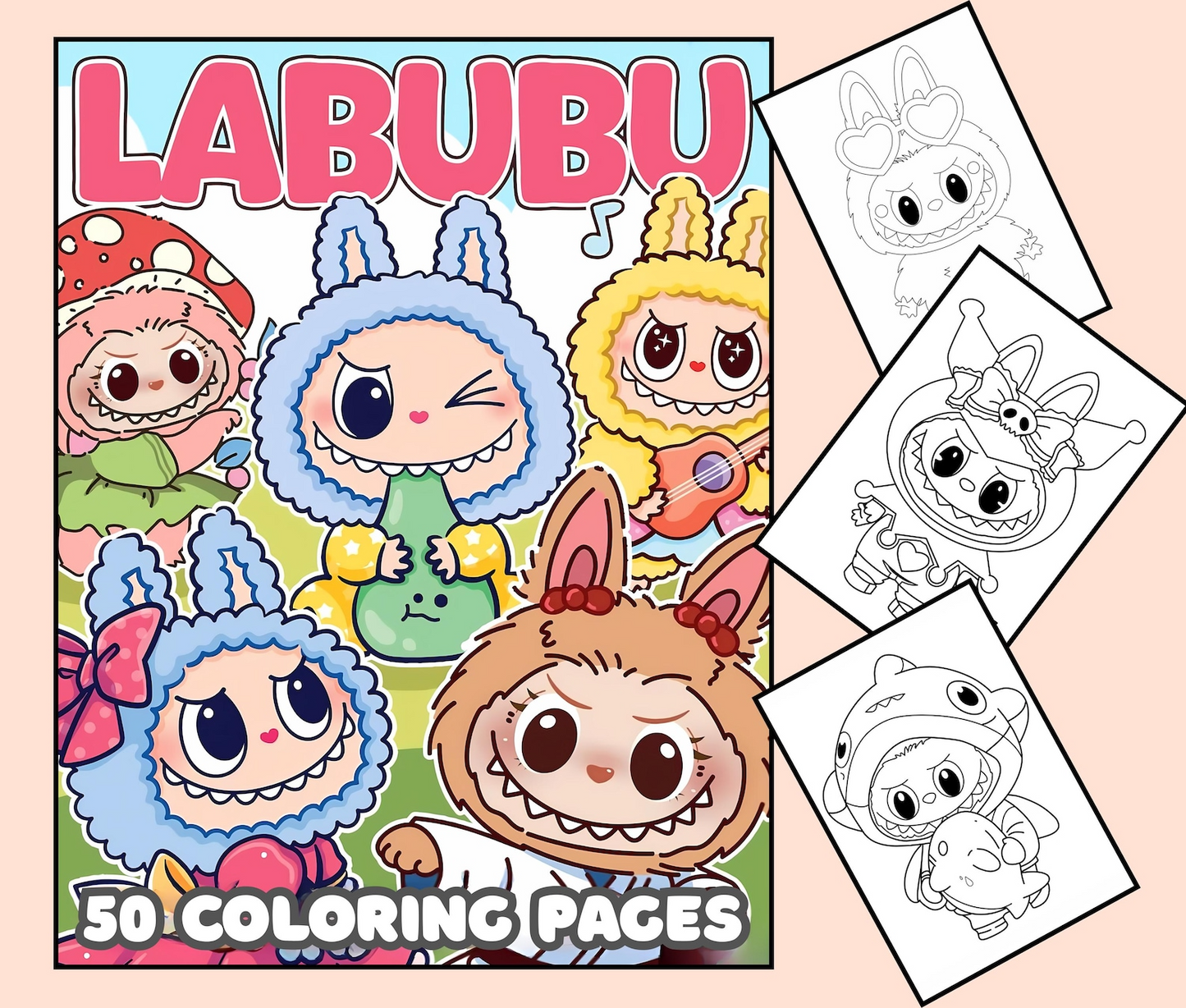 Labubu Coloring +20 Pages  Unique Printable Pages, Cute Labubu Coloring Pages , Labubu Fun Activity for Kids and Adults