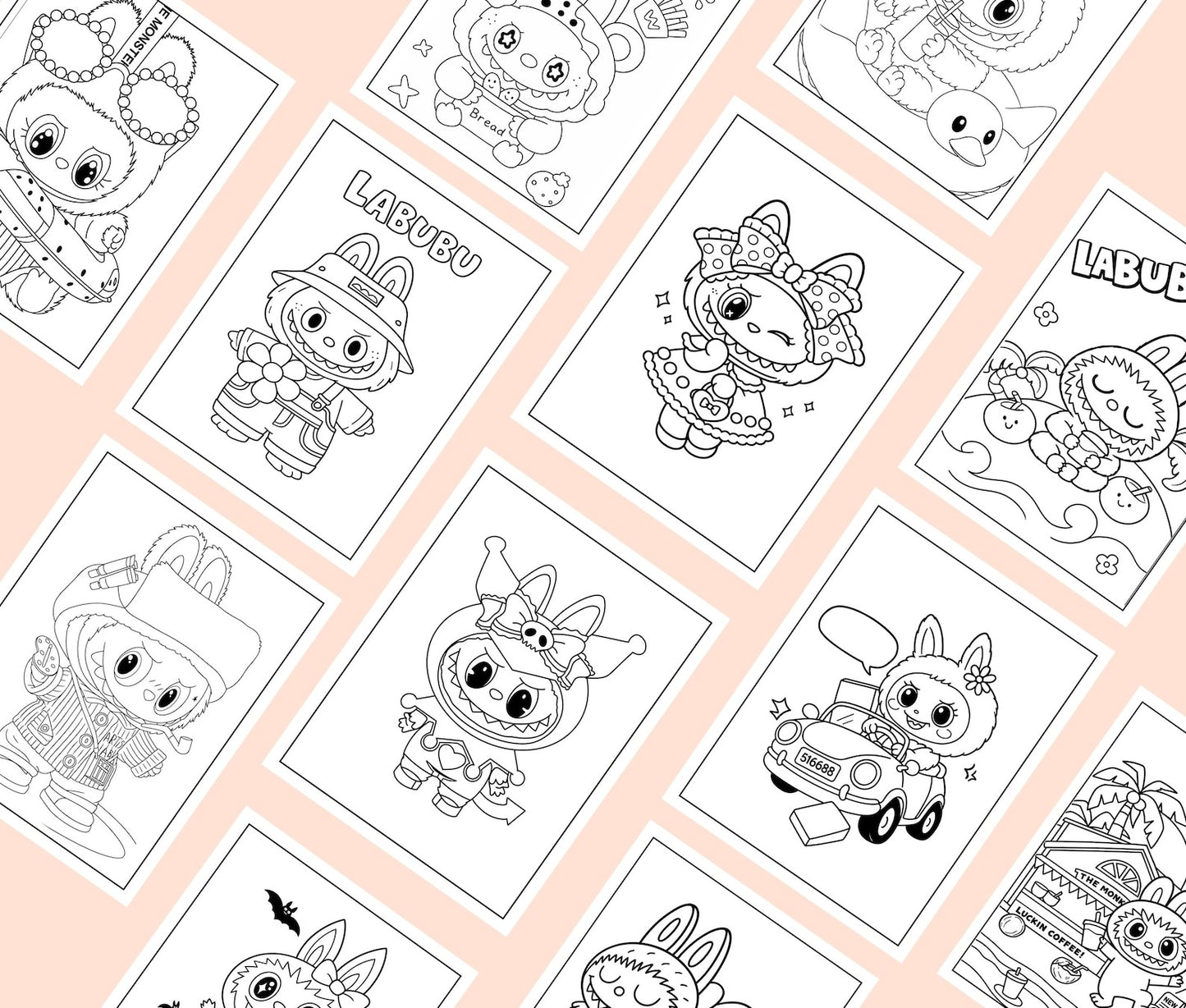 Labubu Coloring +20 Pages  Unique Printable Pages, Cute Labubu Coloring Pages , Labubu Fun Activity for Kids and Adults